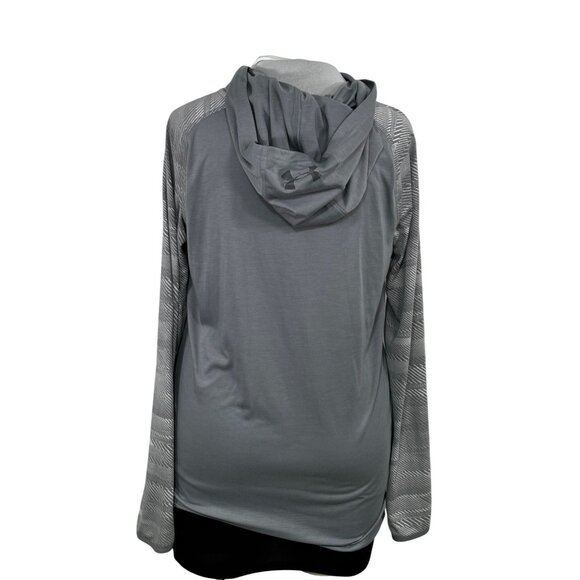 Under Armour Youth XL Loose Fit Gray HeatGear Hoodie Jacket With Patterned Sleev - Picture 2 of 5